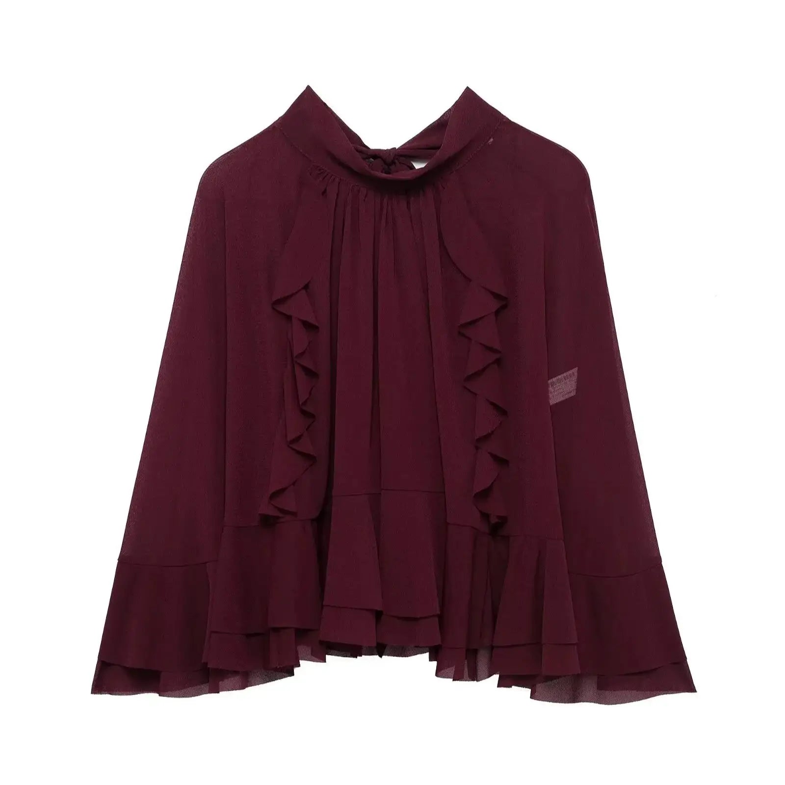 Zevity 2025 Women Fashion Stand Collar Pleat Ruffles Loose Cloak Blouse