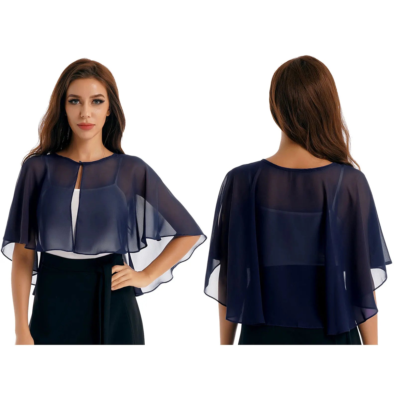 Women Elegant Bolero Wedding Bridal Shawl Top Thiin See-through Chiffon Shrug