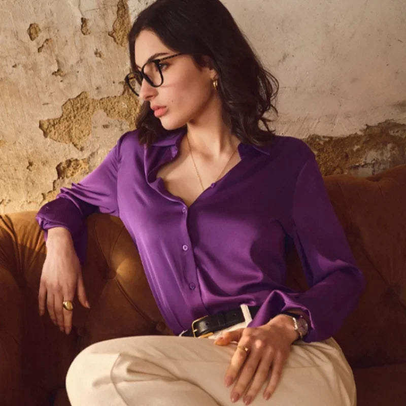 Satin Vintage Women's Shirts Spring/summer New Solid Korean Clothing Loose Long Sleeves