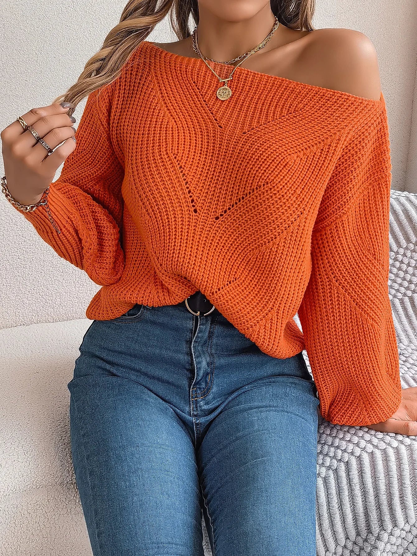 Pixor Autumn And Winter Women's Casual Orange Hollowed Out