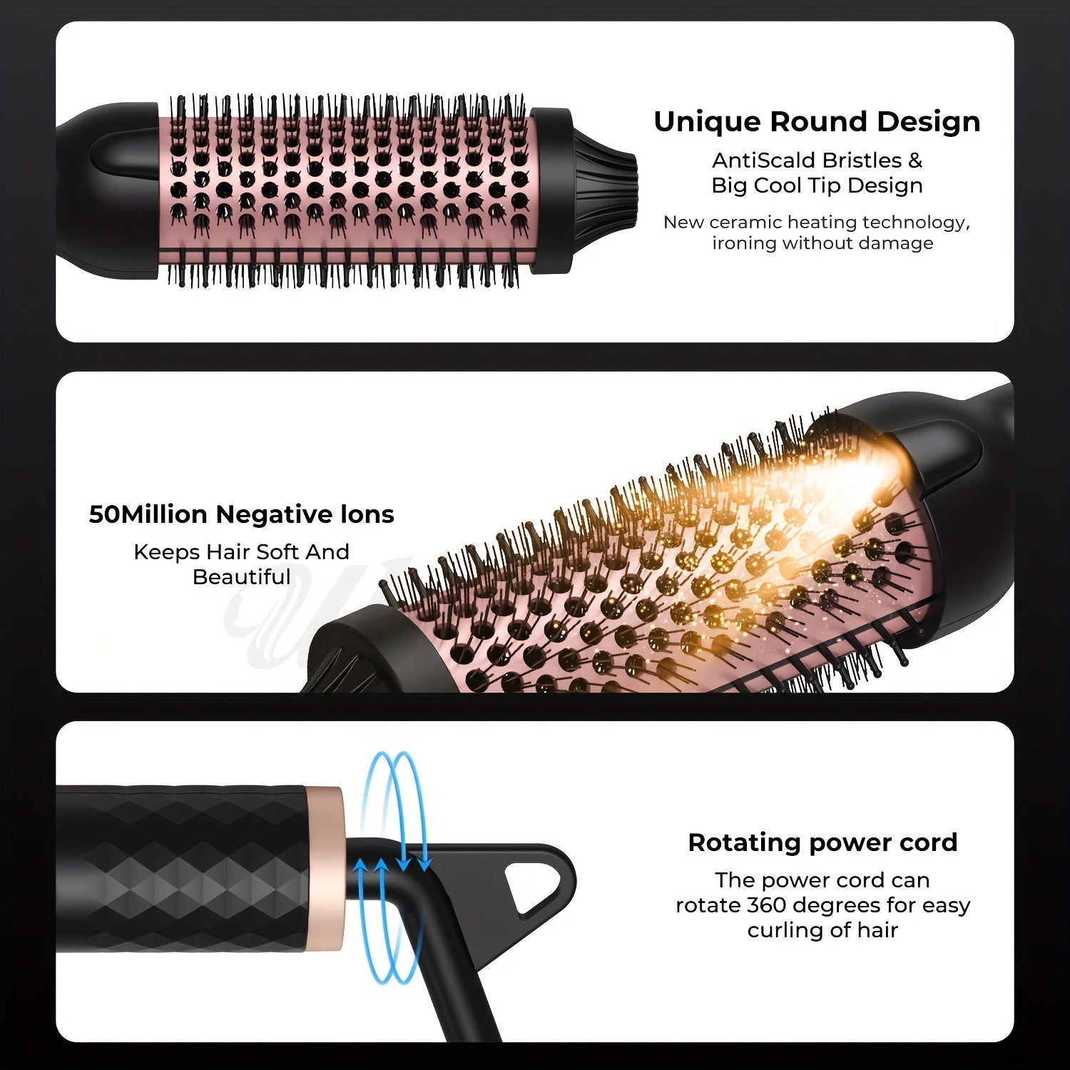 Pixor 3-In-1 Ceramic Hair Curler, Heated Round Brush, All-In-One Thermal Hot Air Brush |Ceramic Brush|