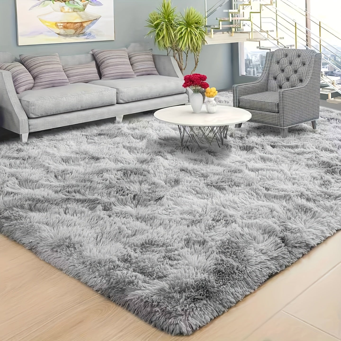Pixor A Large Area Rug in The Living Room, Featuring a Tie-Dye Design with a Fluffy Texture