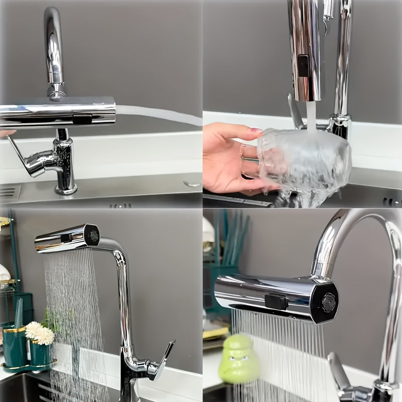 Pixor Multi-Function Faucet Adapter with 3-Speed Waterfall Flow, Rotatable Spray Head