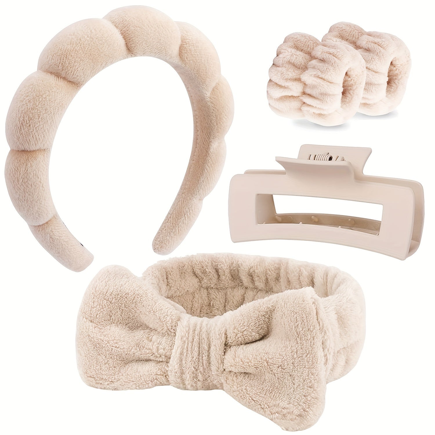 Pixor 5pcs/Set Spa Headband Wristband Set with Hair Claw Clips Skincare Headbands for Washing Face