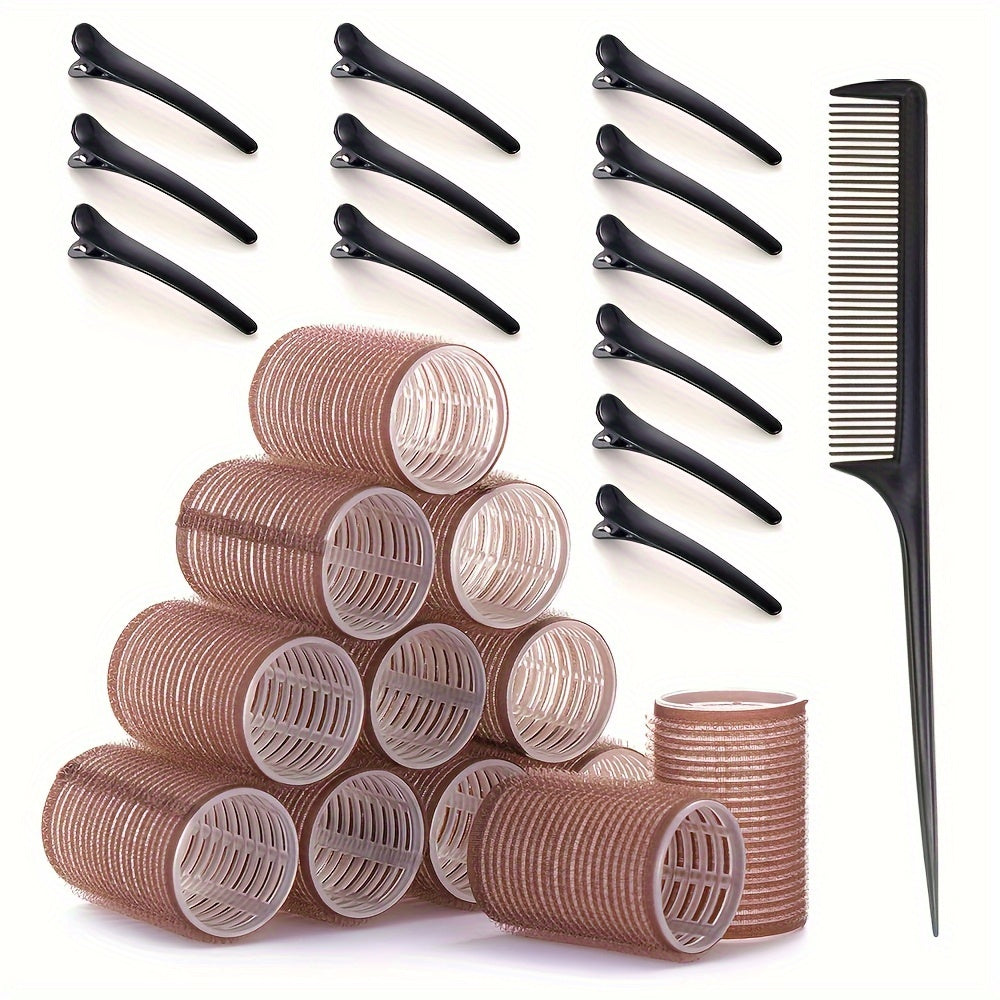 Pixor 25pcs Self-Adhesive Curling Iron and Clip Set, Including 12 Curling Irons and 12 Duckbill Clip Curling Irons And Comb