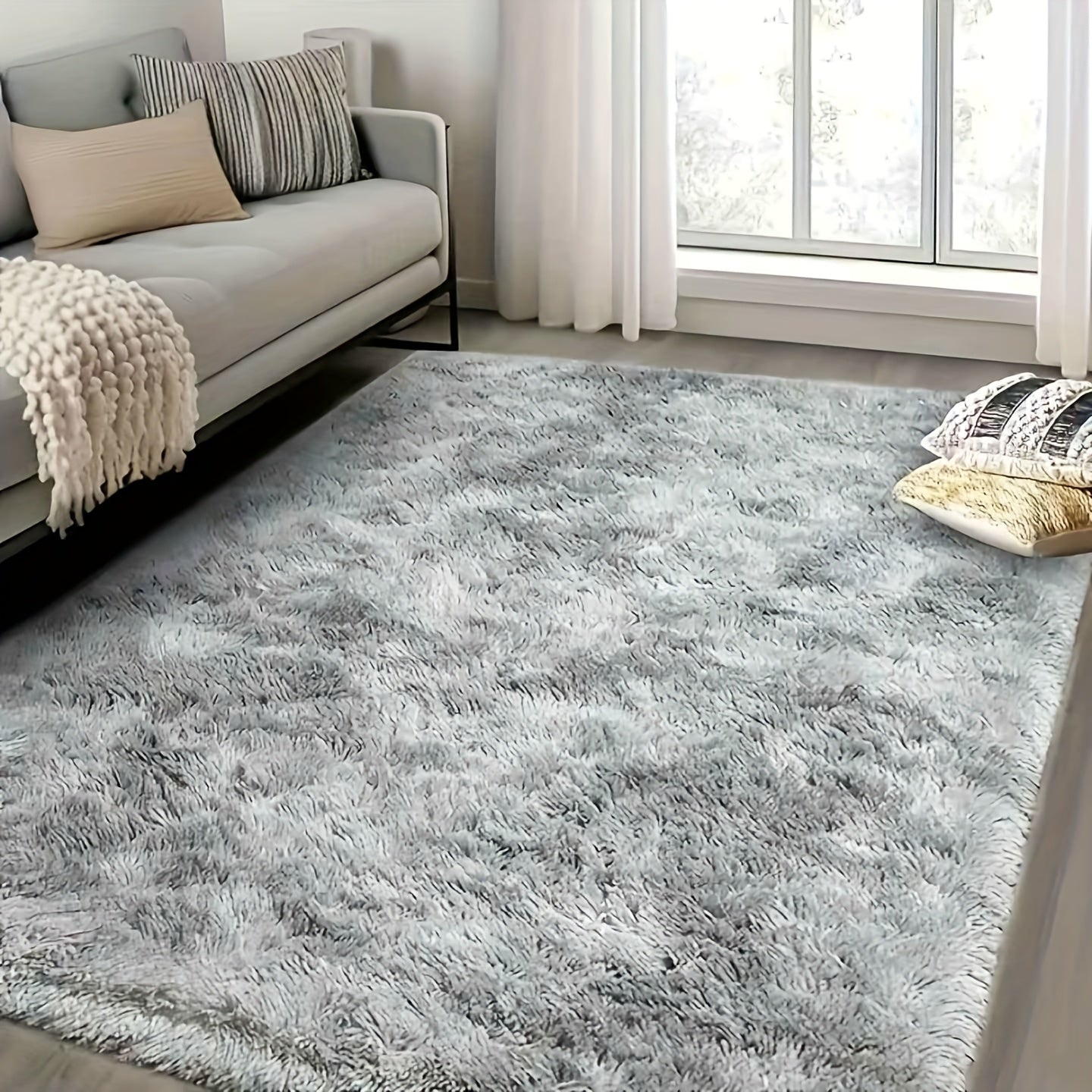 Pixor A Large Area Rug in The Living Room, Featuring a Tie-Dye Design with a Fluffy Texture