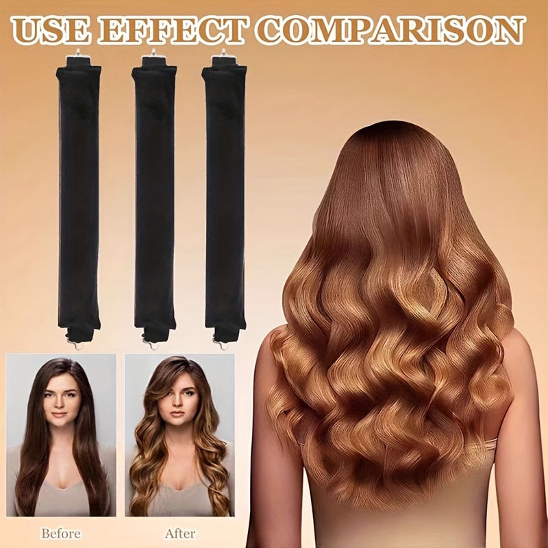 Pixor Plush Heatless Curling Rods - 3 Thickened Pieces Set with Hooks Sleep-Friendly Hair Styling Kit for Big Waves, Bedtime Curls, Voluminous Waves