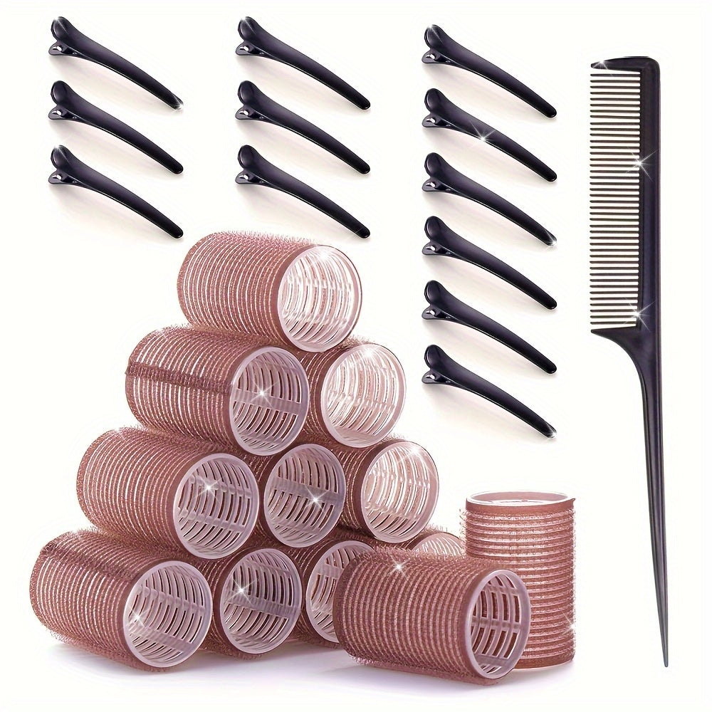 Pixor 25pcs Self-Adhesive Curling Iron and Clip Set, Including 12 Curling Irons and 12 Duckbill Clip Curling Irons And Comb