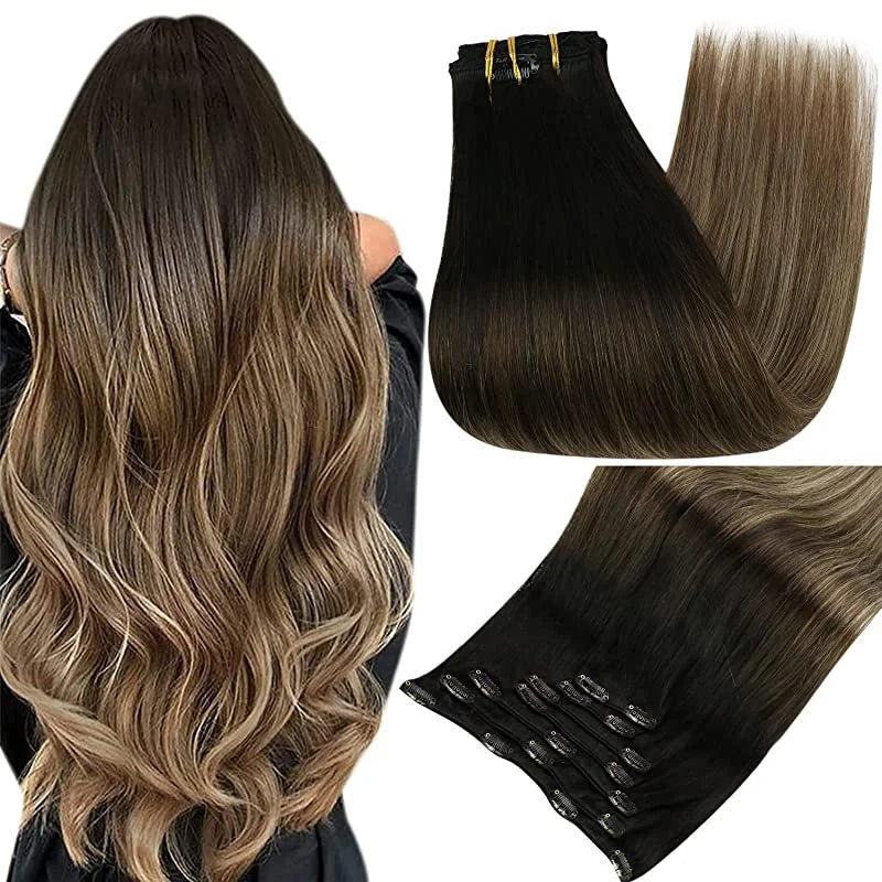 Pixor Full Shine Human Hair Extensions Clip in Hair Extensions Human Hair 7PCS