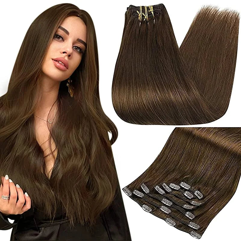 Pixor Full Shine Human Hair Extensions Clip in Hair Extensions Human Hair 7PCS