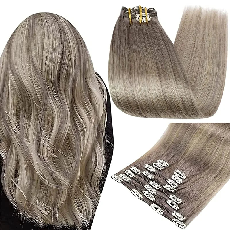 Pixor Full Shine Human Hair Extensions Clip in Hair Extensions Human Hair 7PCS