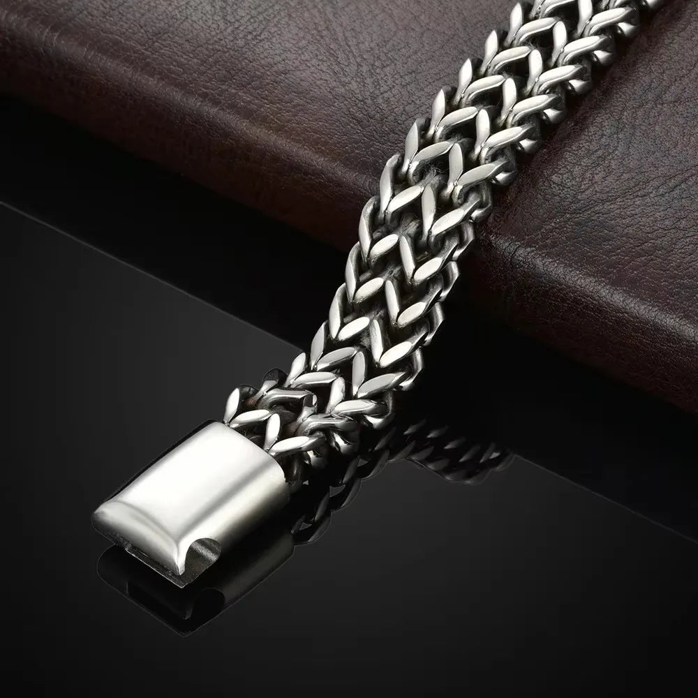 Pixor Stainless Steel Braided Double Row Front and Rear Fish Scale Alloy Magnetic Buckle Bracelet