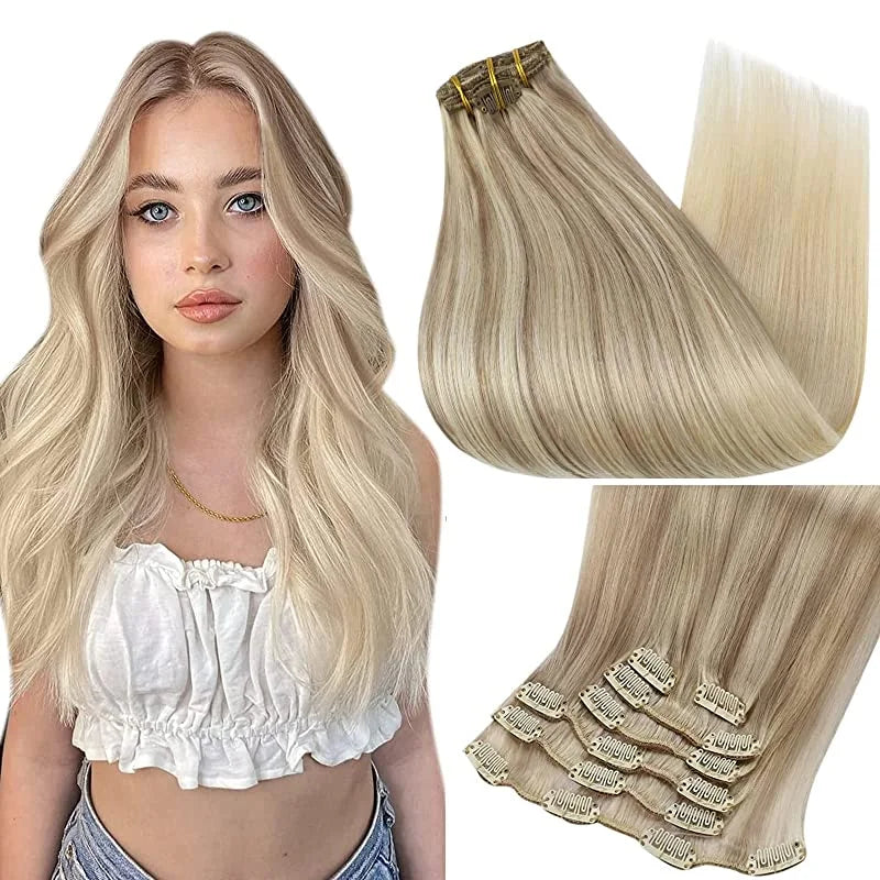 Pixor Full Shine Human Hair Extensions Clip in Hair Extensions Human Hair 7PCS