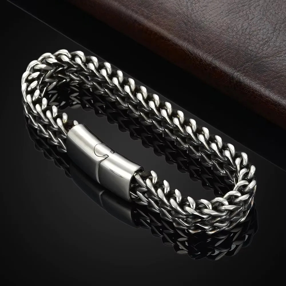 Pixor Stainless Steel Braided Double Row Front and Rear Fish Scale Alloy Magnetic Buckle Bracelet