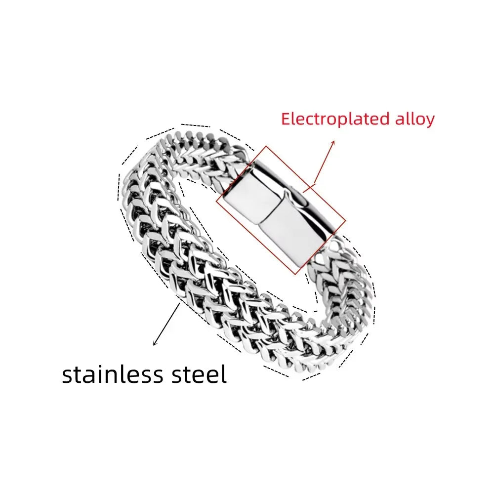 Pixor Stainless Steel Braided Double Row Front and Rear Fish Scale Alloy Magnetic Buckle Bracelet