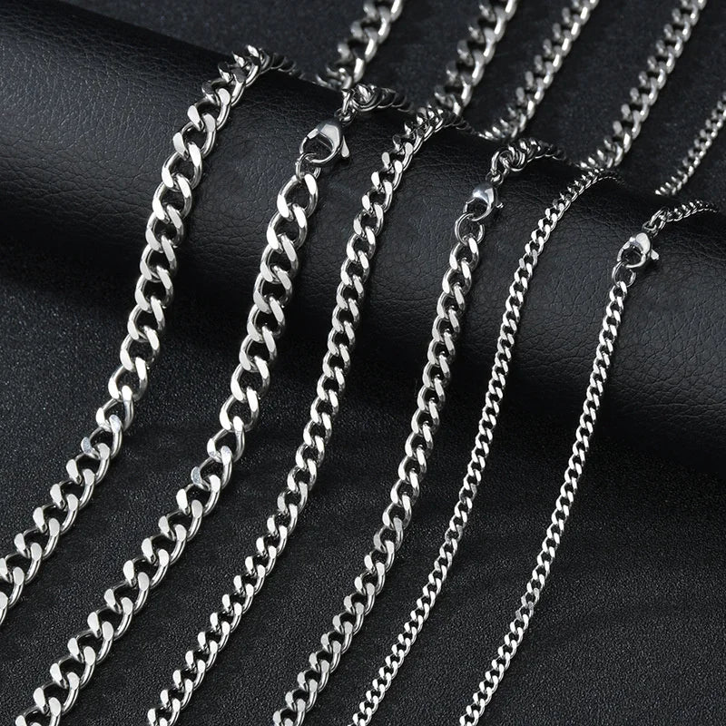 Pixor Basic Punk Stainless Steel 3,5,7mm Curb Cuban Necklaces For Men Women Black Gold