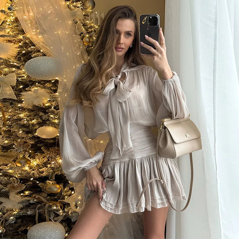 Boutique Wholesale 2025 Summer New Fashionable Retro Bow Tie Tied Shirt