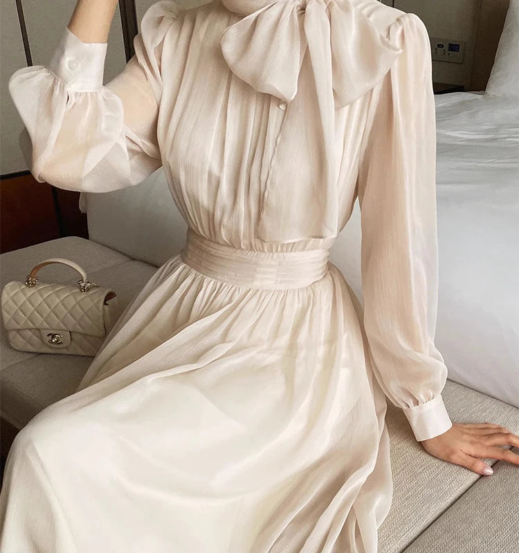 Spring Korean Stand Collar Tunic Slim Bandage Casual Maxi Dress For Women