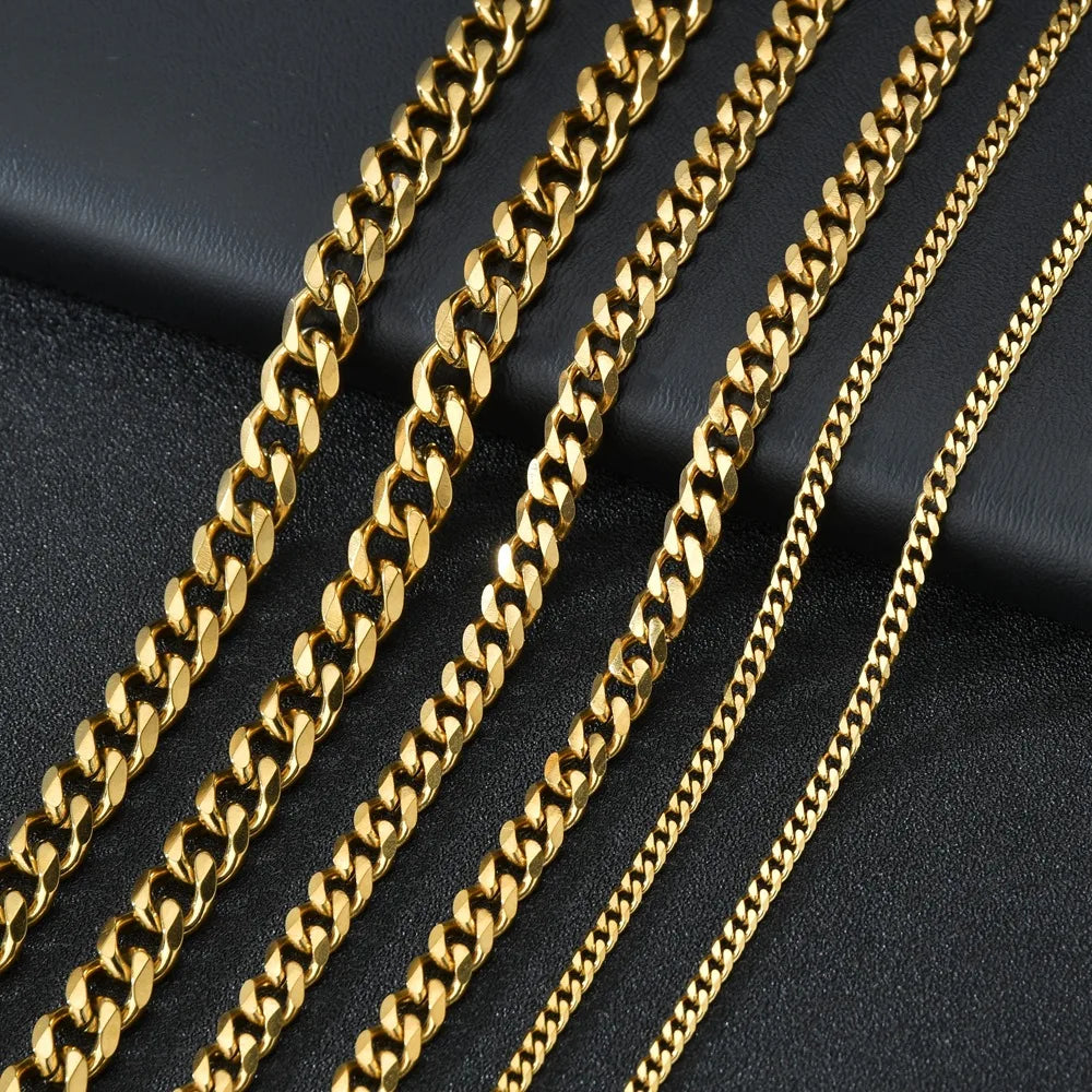 Pixor Basic Punk Stainless Steel 3,5,7mm Curb Cuban Necklaces For Men Women Black Gold