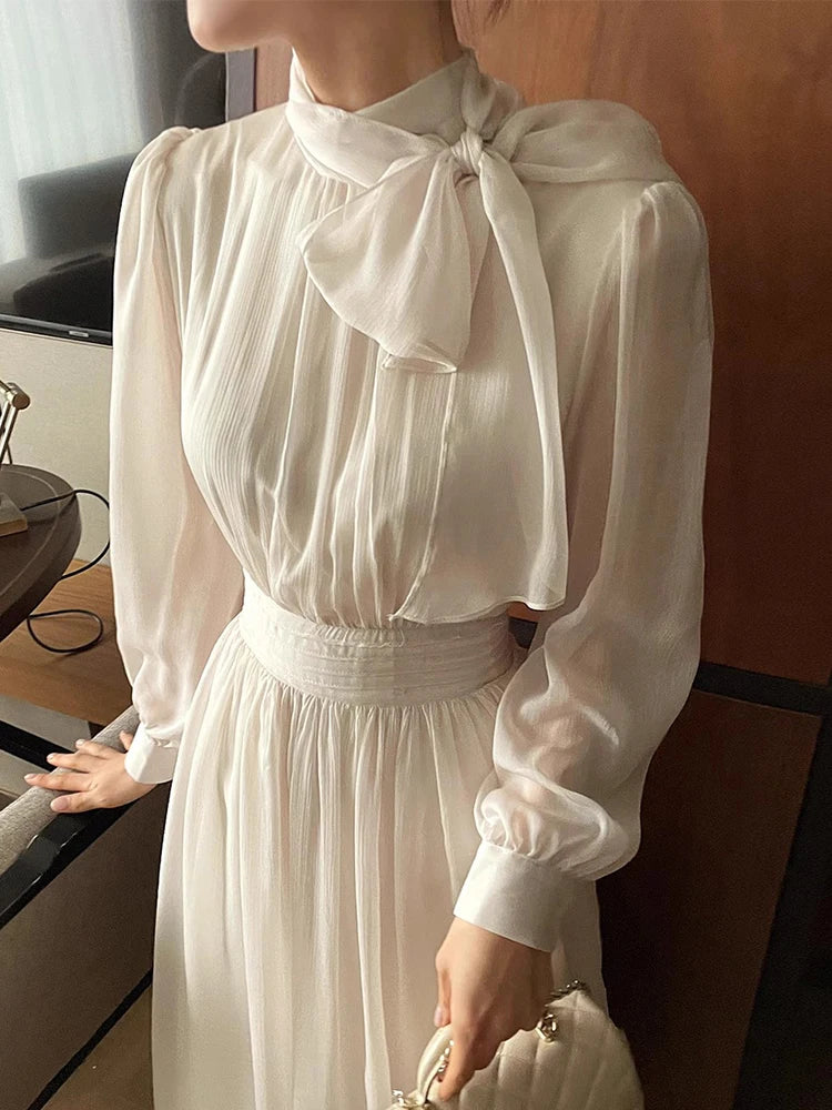 Spring Korean Stand Collar Tunic Slim Bandage Casual Maxi Dress For Women