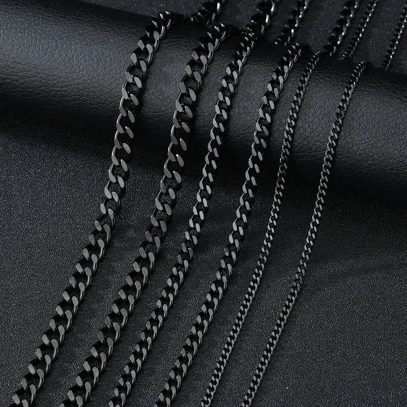 Pixor Basic Punk Stainless Steel 3,5,7mm Curb Cuban Necklaces For Men Women Black Gold