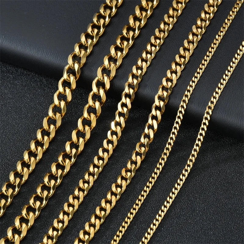 Pixor Basic Punk Stainless Steel 3,5,7mm Curb Cuban Necklaces For Men Women Black Gold
