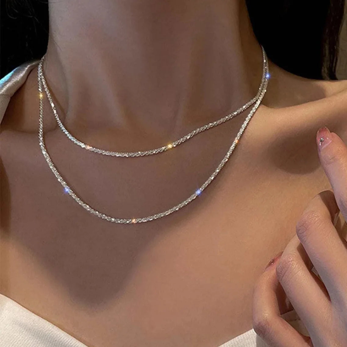 Pixor Silver Color Sparkling Necklace For Women Jewelry Accessories
