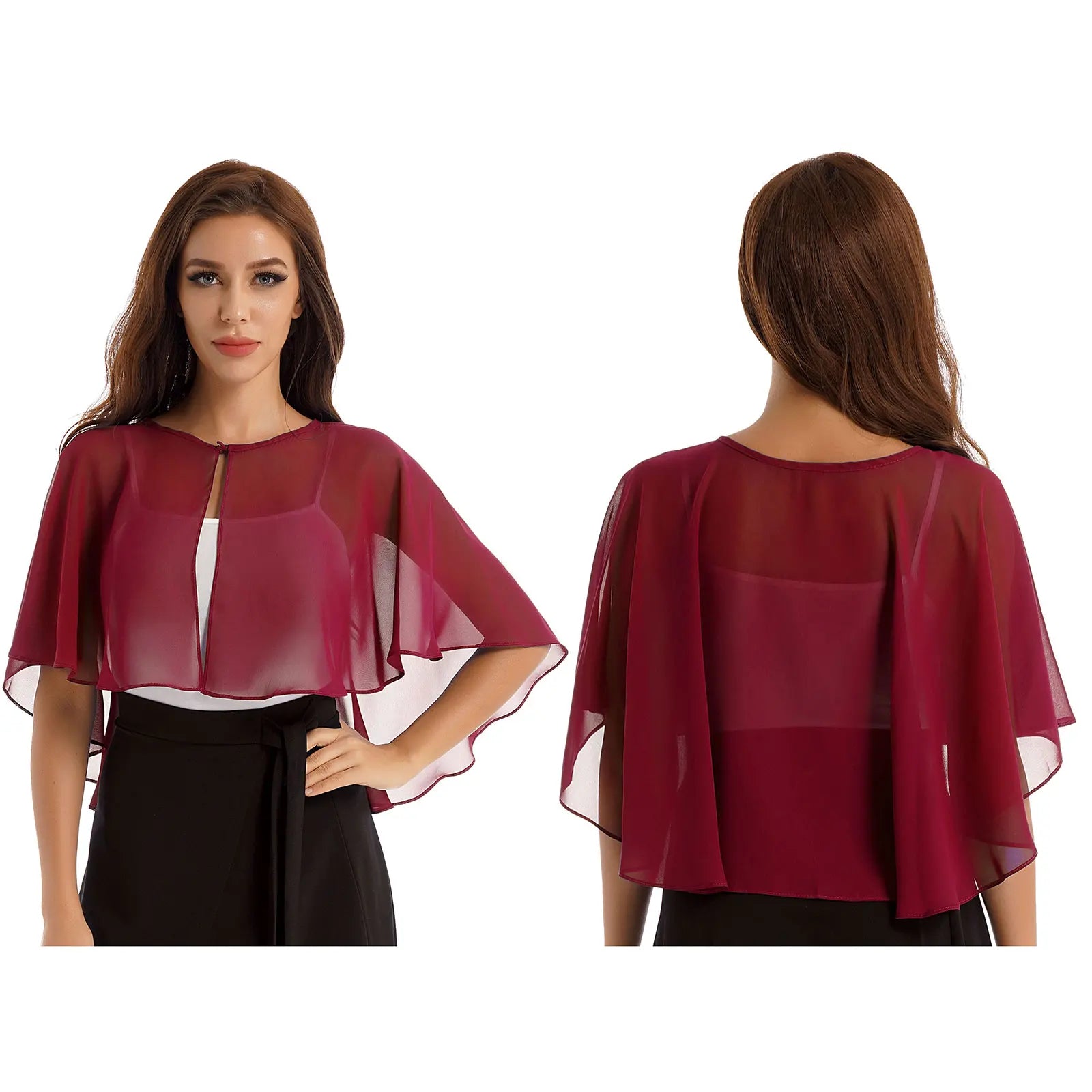 Women Elegant Bolero Wedding Bridal Shawl Top Thiin See-through Chiffon Shrug