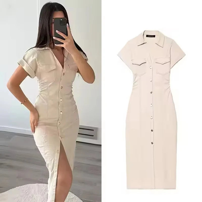 Pixor Denim Dress Women's Spring Summer Casual Long Dresses For Women 2025