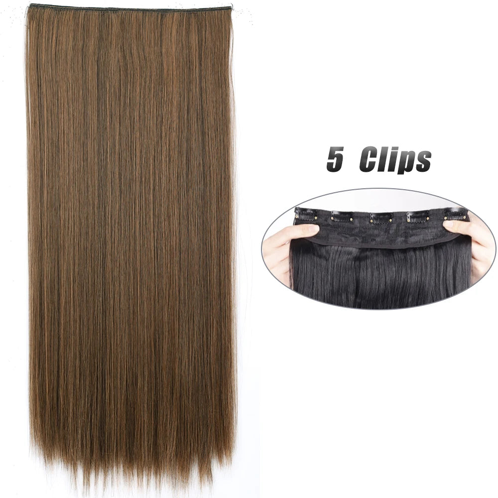 Pixor Synthetic 5 Clip In Hair Extensions Long Straight Hairstyle Hairpiece Black Brown Blonde Fake Hair For Women