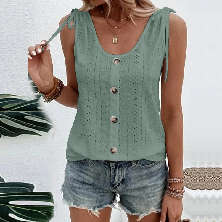 Pixor Spring And Summer New Women's Sexy Casual Solid Color U-neck Vest T-shirt Orange
