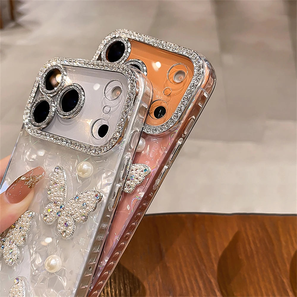 Pixor Luxury Diamond Butterfly Clear Phone Case For iPhone 17 Air 16 15 14 13 12 Pro Max Transparent