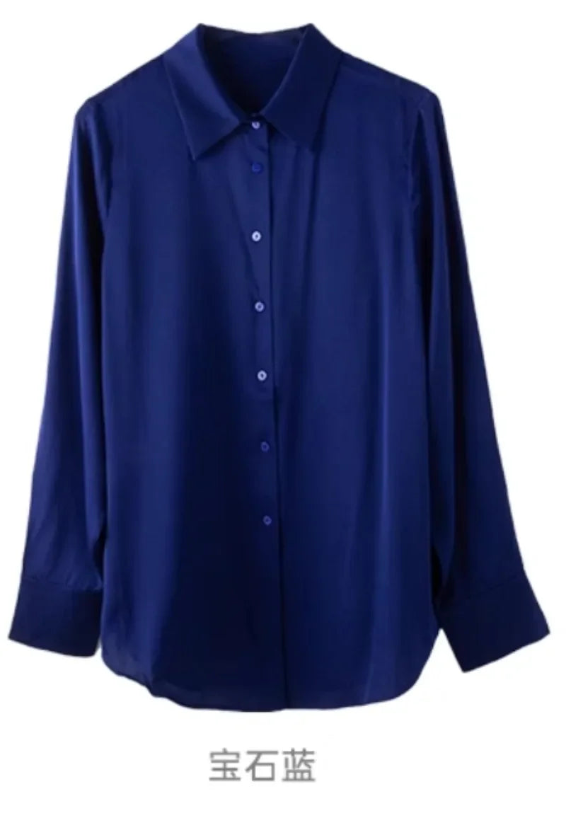 Satin Vintage Women's Shirts Spring/summer New Solid Korean Clothing Loose Long Sleeves