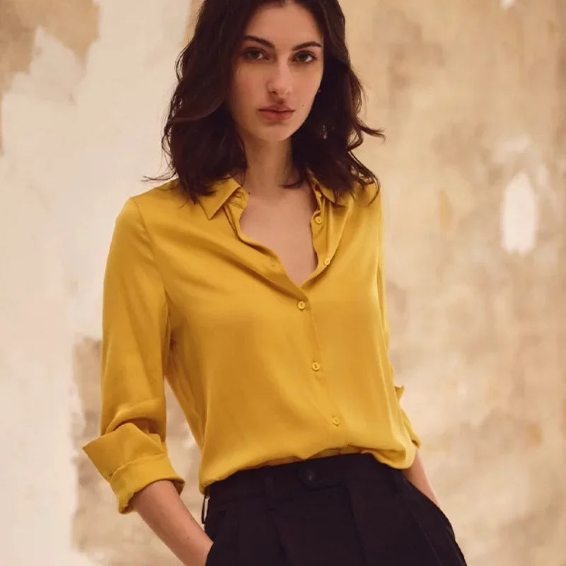 Satin Vintage Women's Shirts Spring/summer New Solid Korean Clothing Loose Long Sleeves