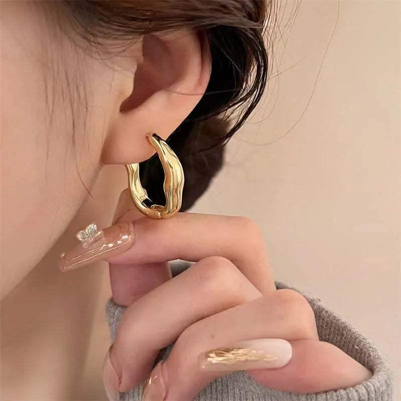 Pixor 2025 New Trendy Metal Geometry Hoop Earring for Women Fashion Design Gold Color