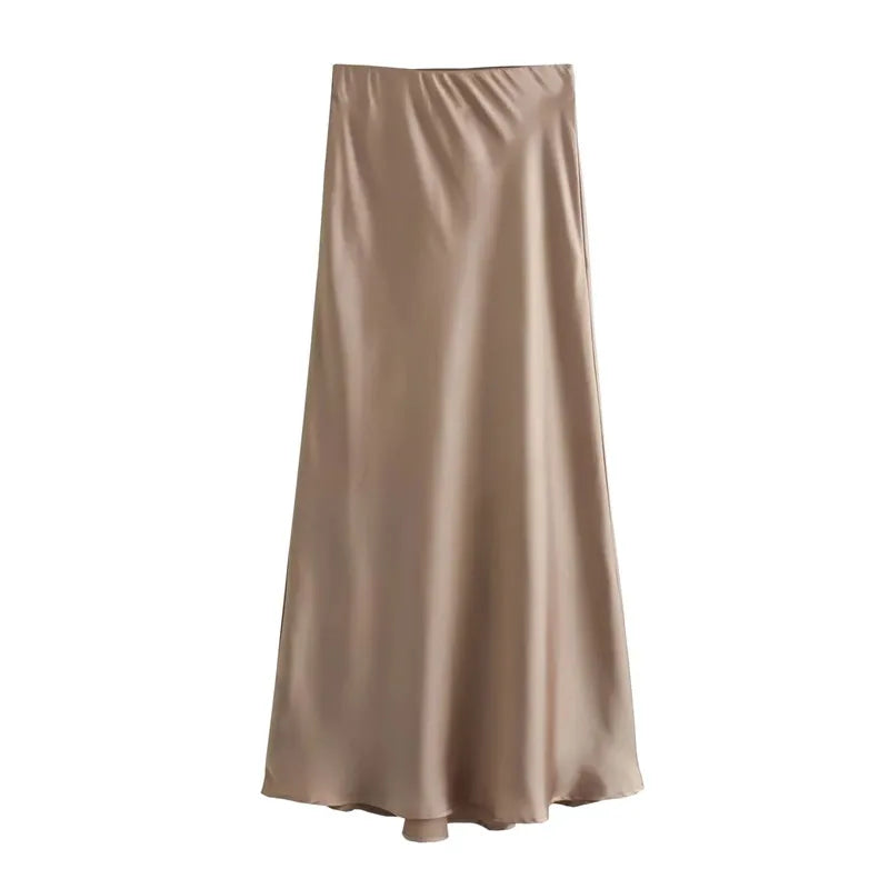 Pixor Satin Skirt Women High Waist Long Skirts