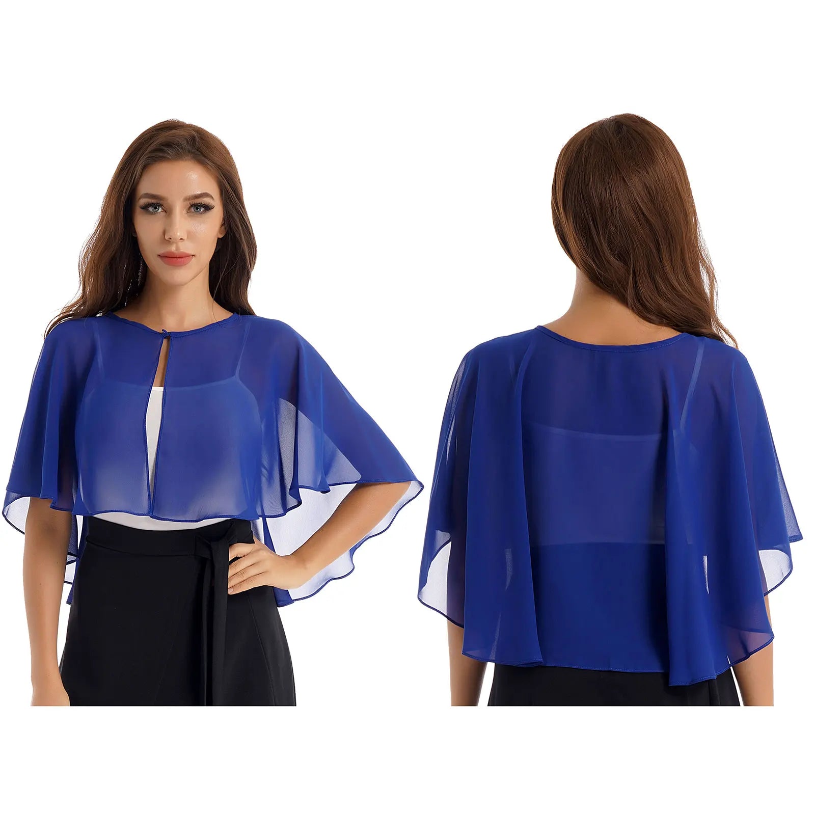 Women Elegant Bolero Wedding Bridal Shawl Top Thiin See-through Chiffon Shrug