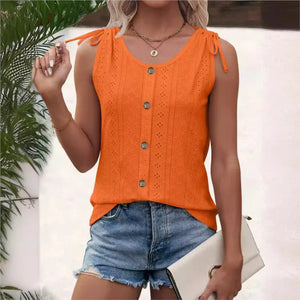 Pixor Spring And Summer New Women's Sexy Casual Solid Color U-neck Vest T-shirt Orange