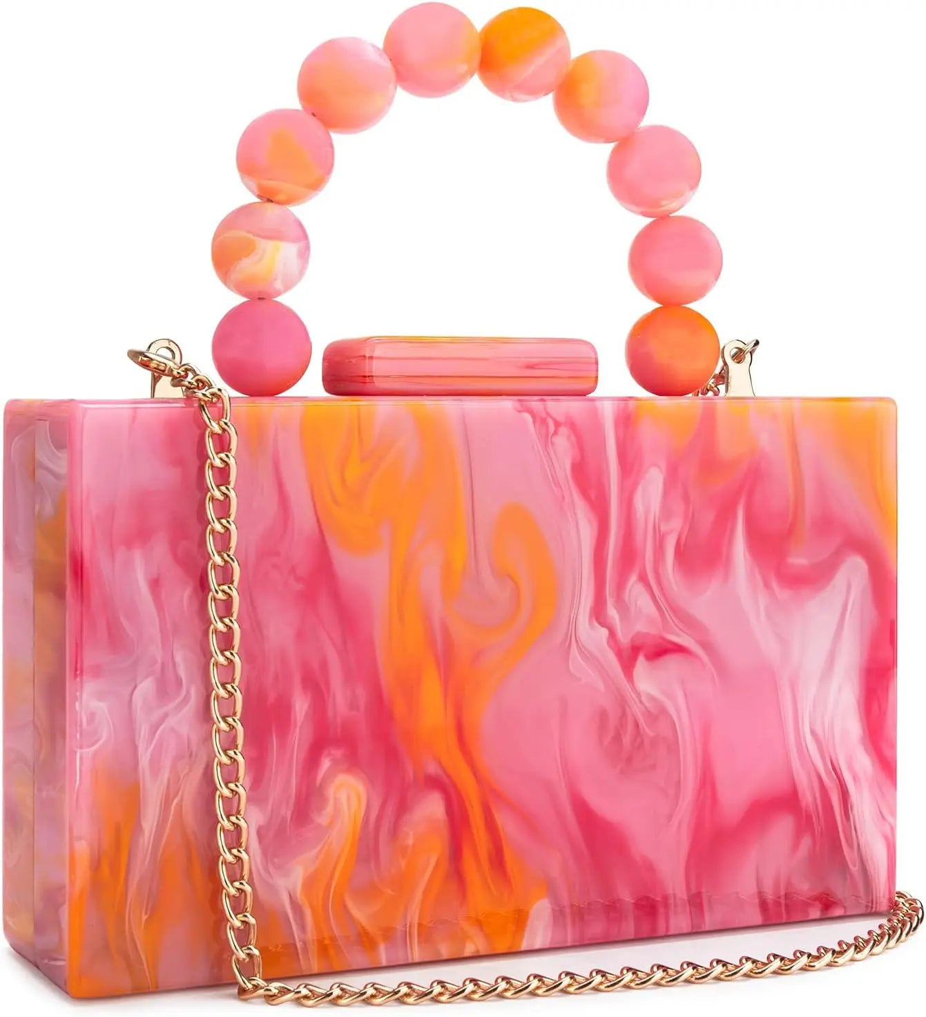 Pixor Bright Orange Marble Acrylic Box Evening Clutch Bags Women