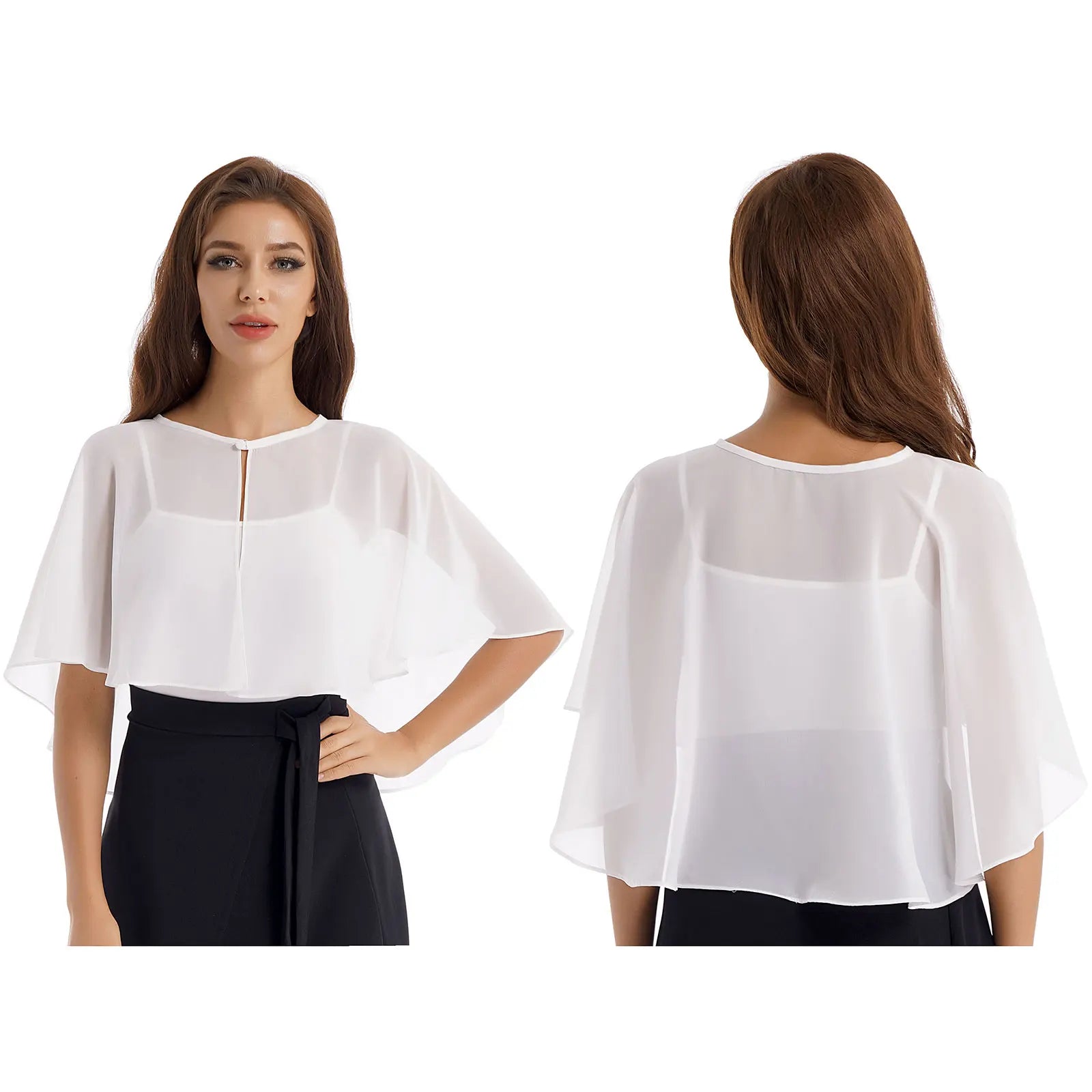 Women Elegant Bolero Wedding Bridal Shawl Top Thiin See-through Chiffon Shrug