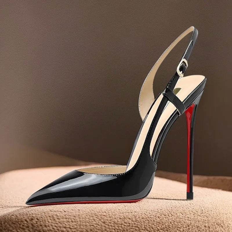 Pixor New side leakage hollowed out rear strap high-heeled sandals with black and white mirror