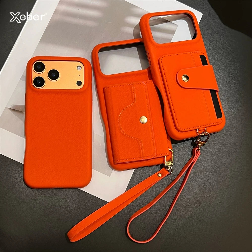 Pixor Retro Card Slot Pocket Wallet Card Bag Holder Case For iPhone 17 16 15 14 13 12 Pro Max Plus