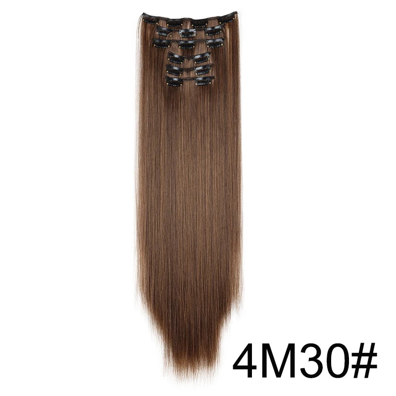 Pixor Synthetic 24Inch 16 Clips in Hair Extensions Long Straight Hairstyle Blonde Black Hairpieces