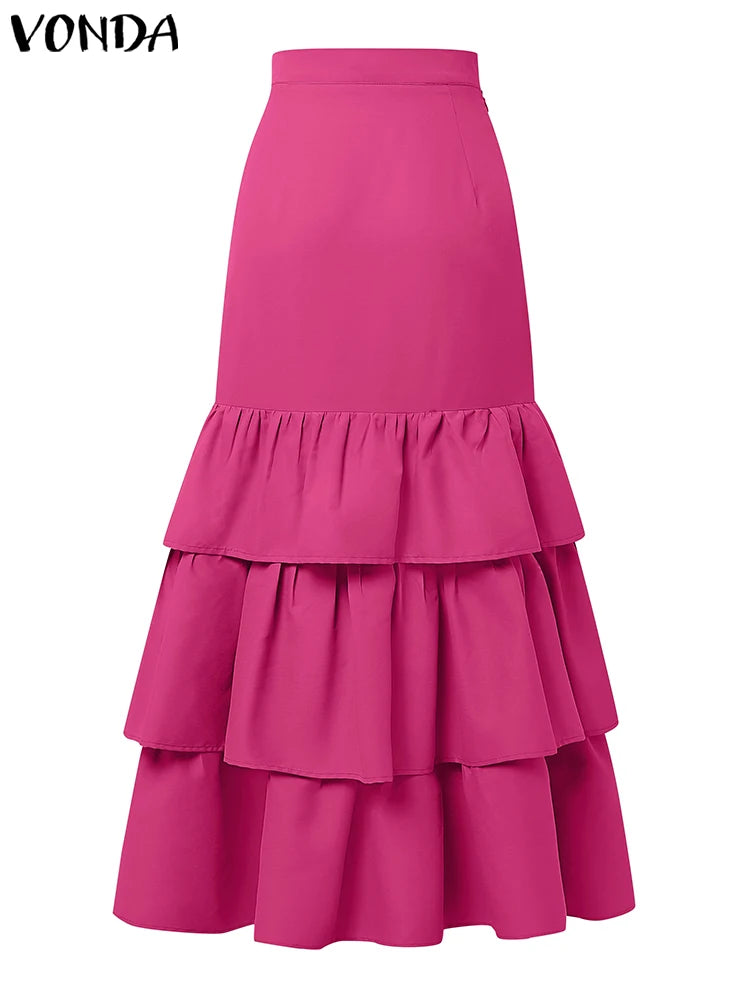 Pixor Plus Size 5XL VONDA Women Ruffled Skirts