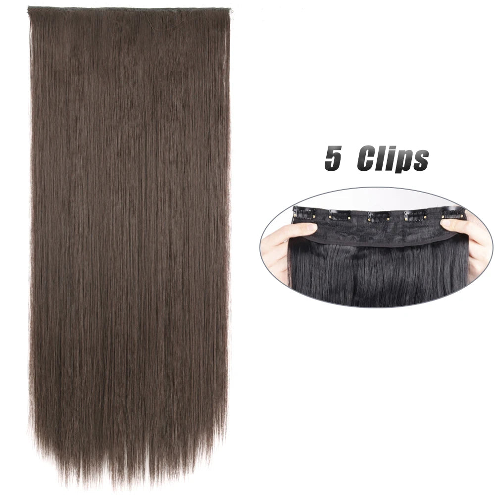 Pixor Synthetic 5 Clip In Hair Extensions Long Straight Hairstyle Hairpiece Black Brown Blonde Fake Hair For Women