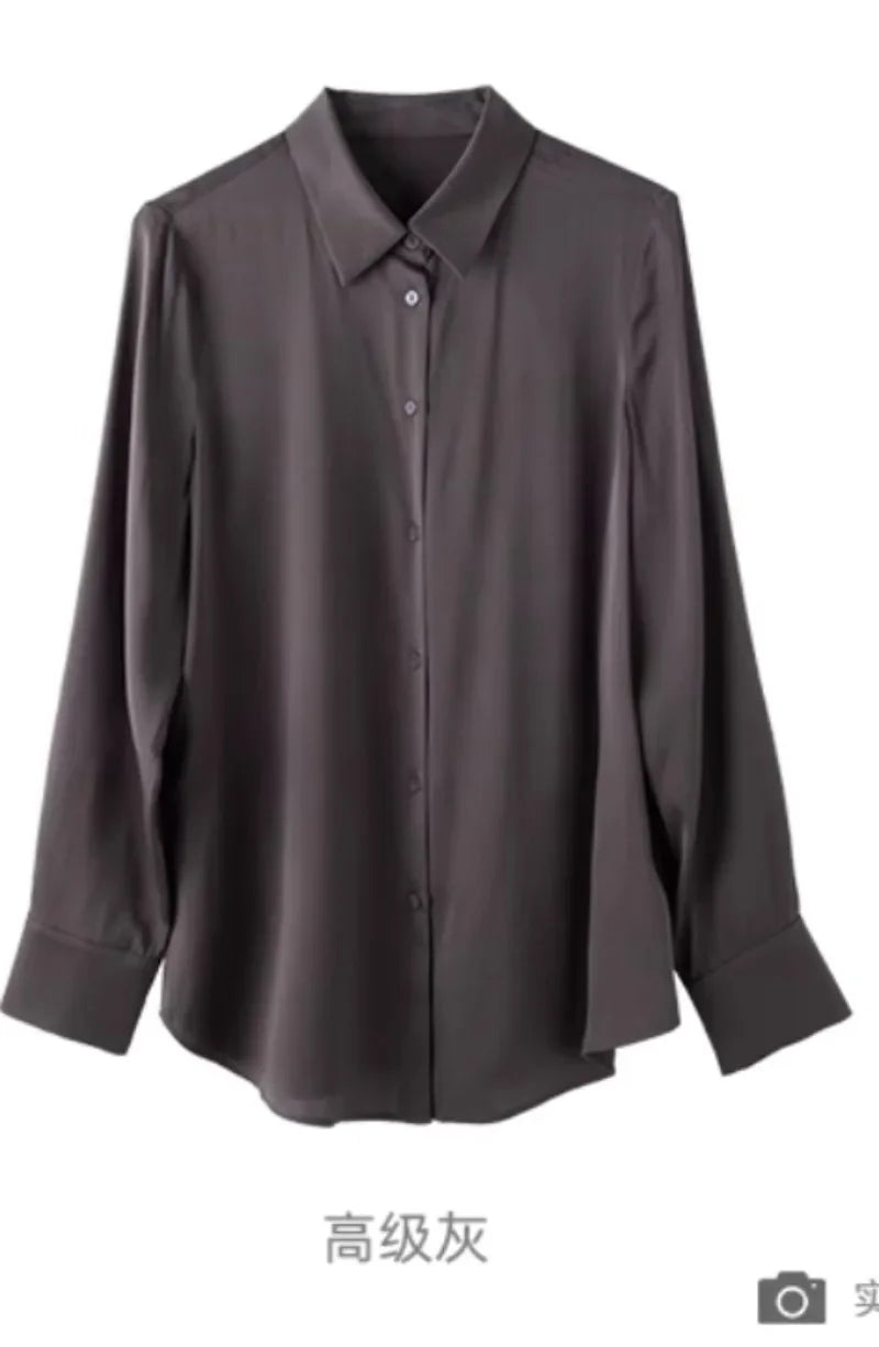 Satin Vintage Women's Shirts Spring/summer New Solid Korean Clothing Loose Long Sleeves