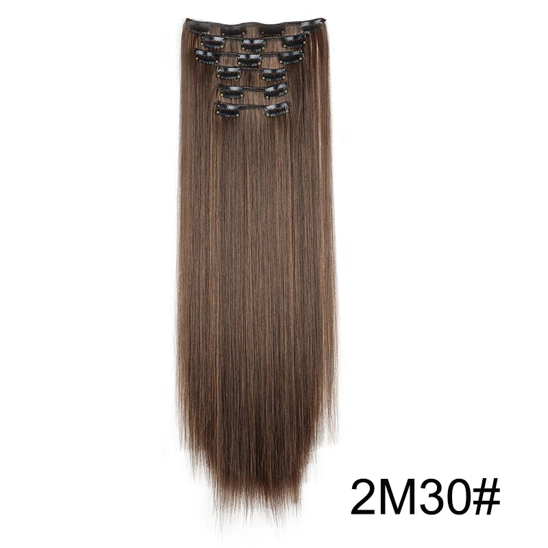 Pixor Synthetic 24Inch 16 Clips in Hair Extensions Long Straight Hairstyle Blonde Black Hairpieces