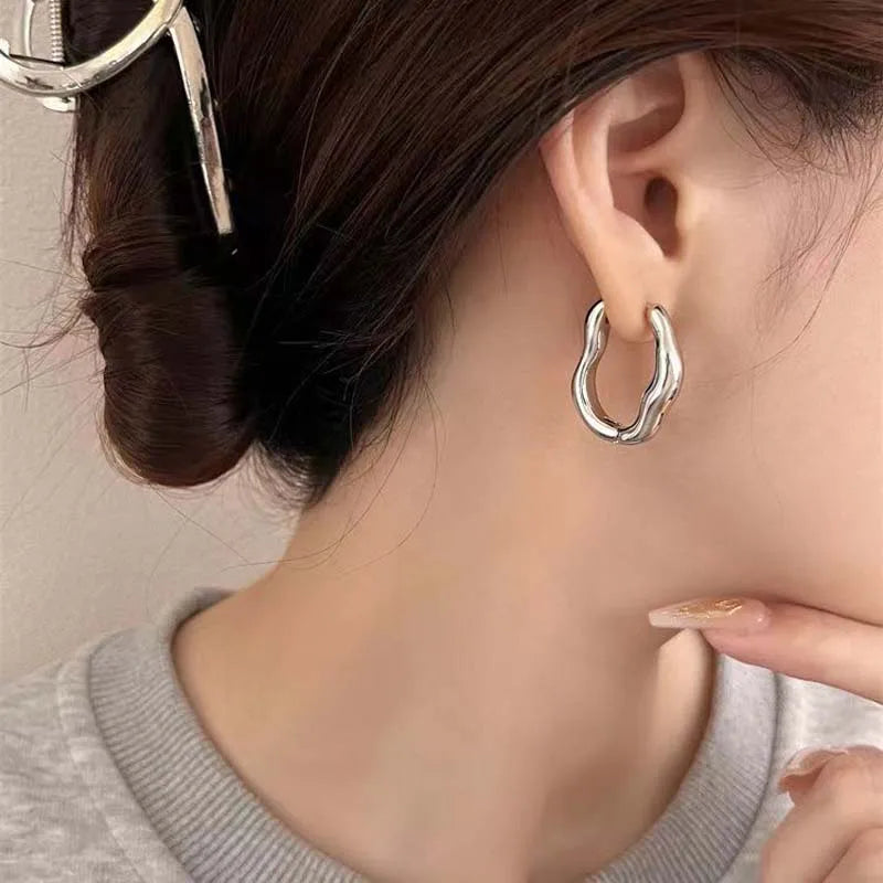Pixor 2025 New Trendy Metal Geometry Hoop Earring for Women Fashion Design Gold Color