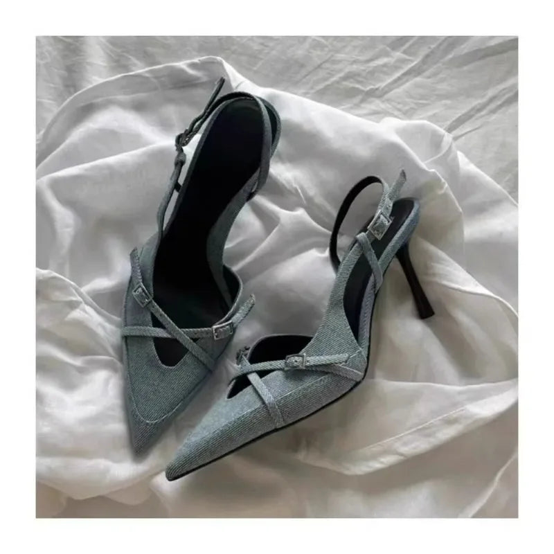 Pixor Newest Fashion Comfortable Women's Jeans Heeled Sandals Pointed High Heel