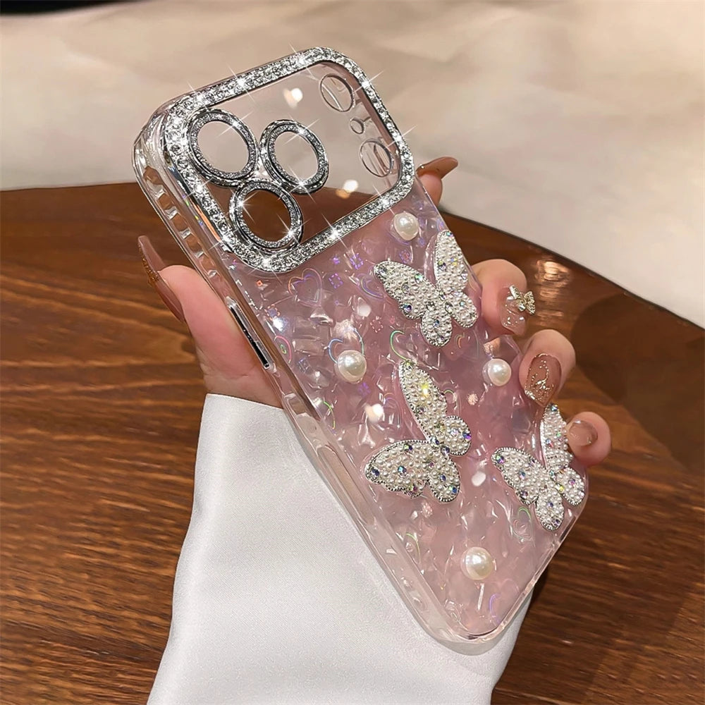 Pixor Luxury Diamond Butterfly Clear Phone Case For iPhone 17 Air 16 15 14 13 12 Pro Max Transparent